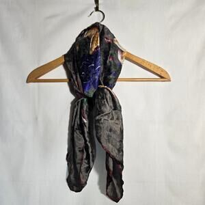 Vtg Ellen Tracy Dark Floral Silk Scarf Hand Rolled Boho Preppy Feminine 35x35